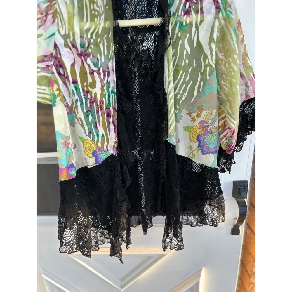 Spencer Alexis Silk Blend Floral Lace Kimono Wrap Top Large Art to Wear Boho - Picture 7 of 9